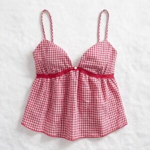 Coco & Shay Red Gingham Tie Back Babydoll Top Size Medium